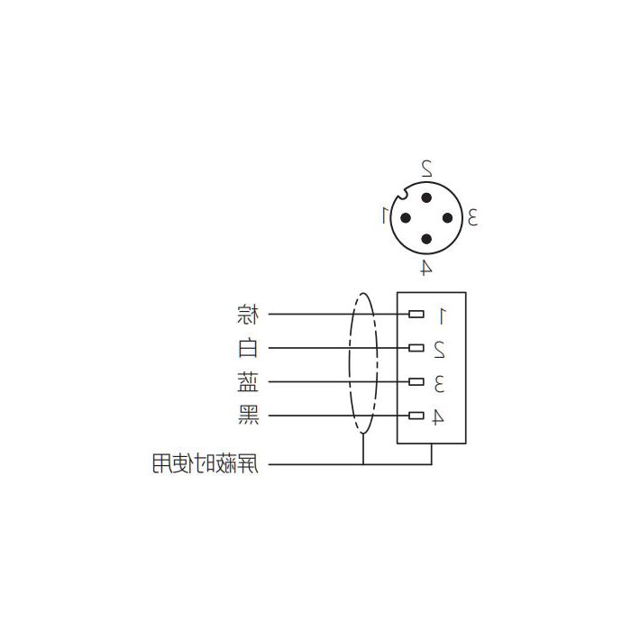 M12 4Pin、公头90°、单端预铸电缆、防焊渣PUR材质、橙色护套、64T523-XXX